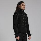 Black Rugged Denim Punk Jacket For Men With Removable Sleeves