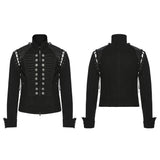 Black Rugged Denim Punk Jacket For Men With Removable Sleeves
