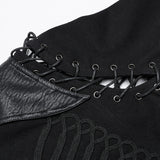 Black Rugged Denim Punk Jacket For Men With Removable Sleeves