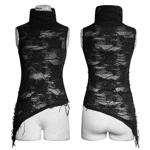 High Collar Torn Flower Decadent Sleeveless Gothic T-shirts