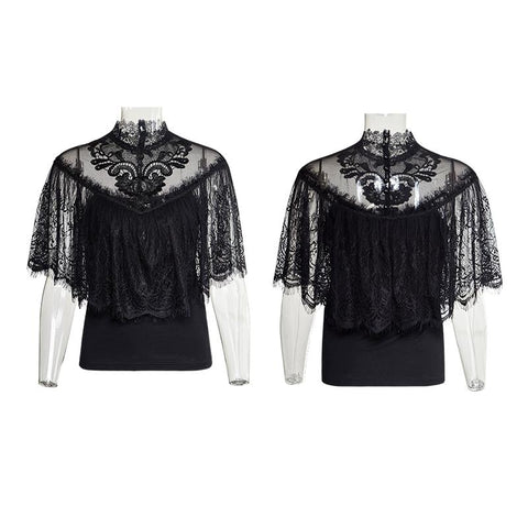 Gorgeous Floral Pattern Sleeveless Light Lace Gothic T-Shirt