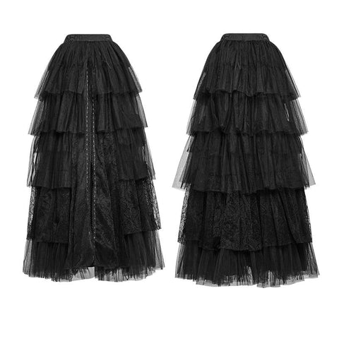 Party Elastic High Waist Flowers Mesh Prom Gothic Skirt