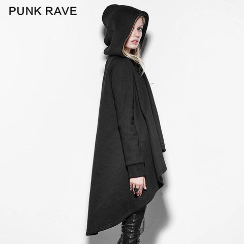 Black Personality Irregular Cloak Style Long Punk Jacket