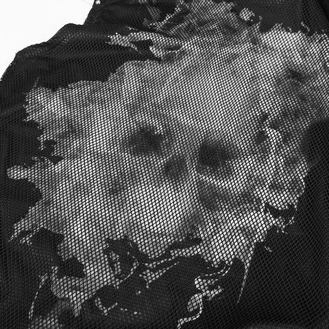 Black Rivets Puff Printing Knitted Collar Men Sleeveless Punk Vest