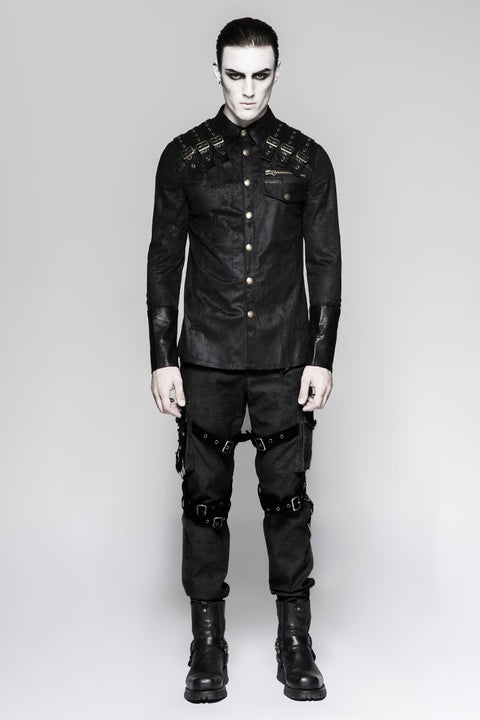 Heavy Metal Texture Shoulder Leather Coating Punk Shirts