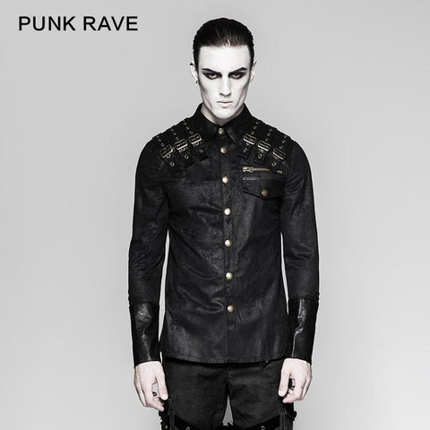 Heavy Metal Texture Shoulder Leather Coating Punk Shirts