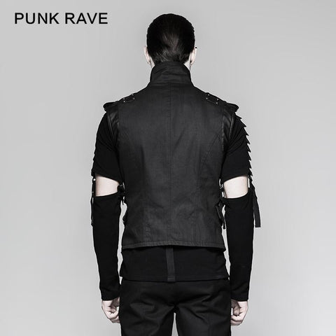 Military Uniform Cross Belt Inelastic Laminating Denim Punk Vest