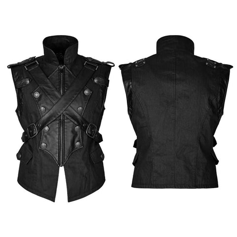 Military Uniform Cross Belt Inelastic Laminating Denim Punk Vest