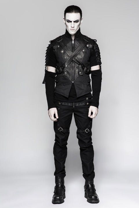 Military Uniform Cross Belt Inelastic Laminating Denim Punk Vest