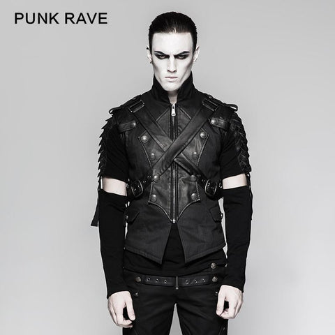 Military Uniform Cross Belt Inelastic Laminating Denim Punk Vest