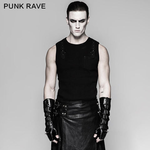 Punk Accessories Length Delicate Mesh Leather Mens Gloves