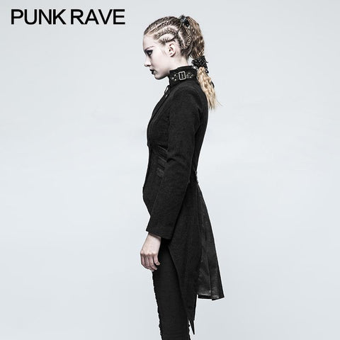 Women Swallow Tail Worsted Black Punk Jacket With Bronze Accessories