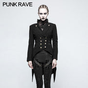 Women Swallow Tail Worsted Black Punk Jacket With Bronze Accessories