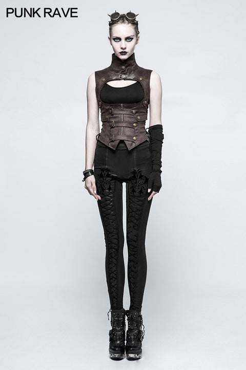 Black Leather Punk Vest Waistcoat Women Slim Joker Style