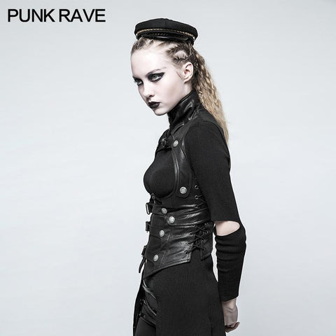 Black Leather Punk Vest Waistcoat Women Slim Joker Style