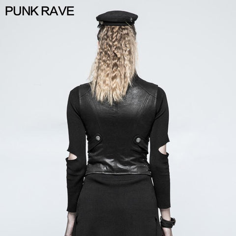 Black Leather Punk Vest Waistcoat Women Slim Joker Style
