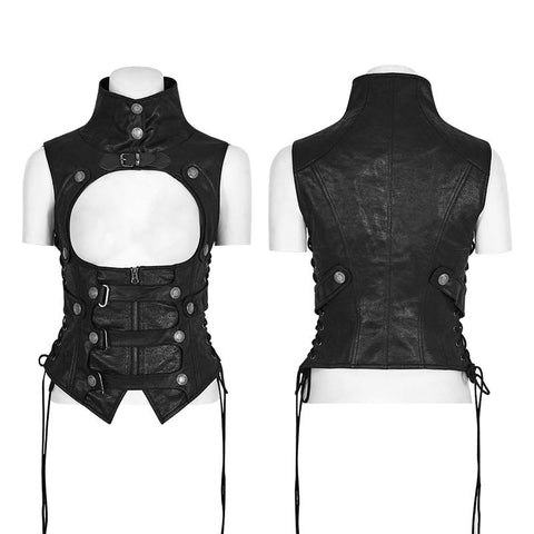 Black Leather Punk Vest Waistcoat Women Slim Joker Style