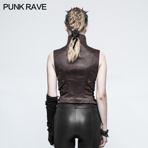 Black Leather Punk Vest Waistcoat Women Slim Joker Style