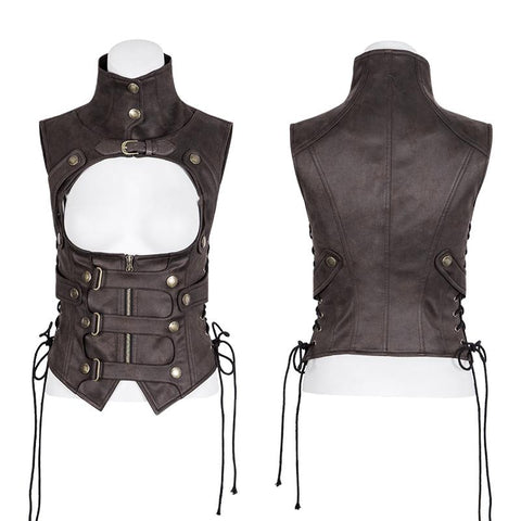 Black Leather Punk Vest Waistcoat Women Slim Joker Style
