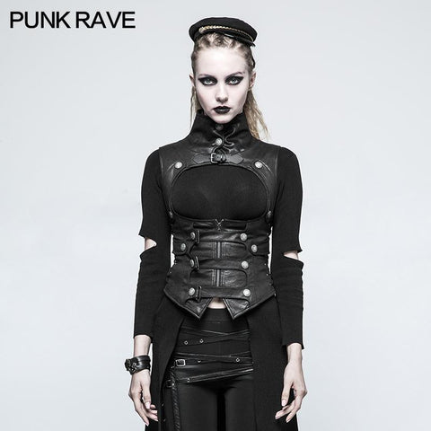 Black Leather Punk Vest Waistcoat Women Slim Joker Style
