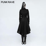 Asymmetry Worsted Long Punk Coat Women Black Military Uniform