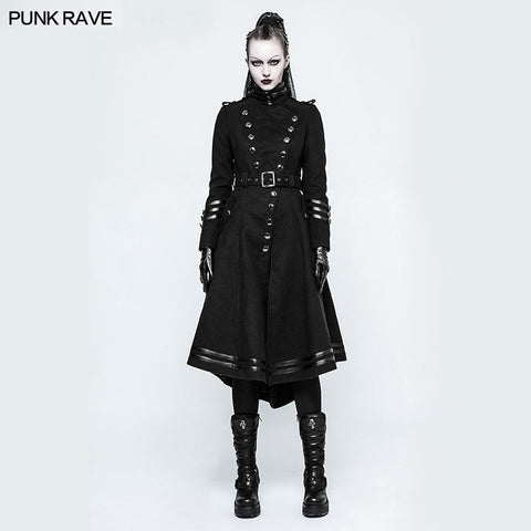 Asymmetry Worsted Long Punk Coat Women Black Military Uniform