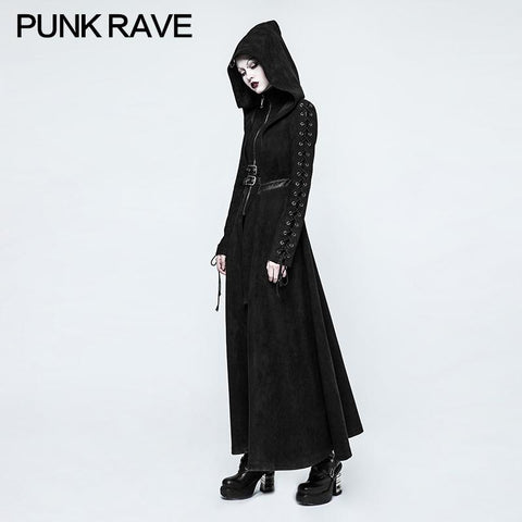 Women Dark Angel Long Gothic Coat Hooded Fake Two Piece