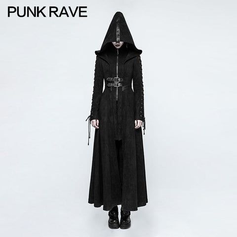 Women Dark Angel Long Gothic Coat Hooded Fake Two Piece