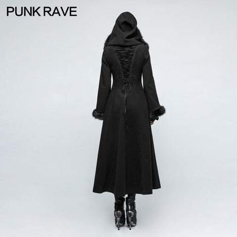 Women Disc Flowers Worsted Long Gothic Coat With Hooded