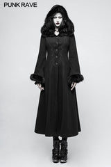 Women Disc Flowers Worsted Long Gothic Coat With Hooded