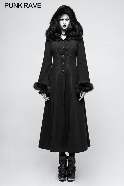 Women Disc Flowers Worsted Long Gothic Coat With Hooded