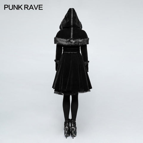 Sweet Lolita Style Velvet Hooded Gothic Coat With Tiered Lace
