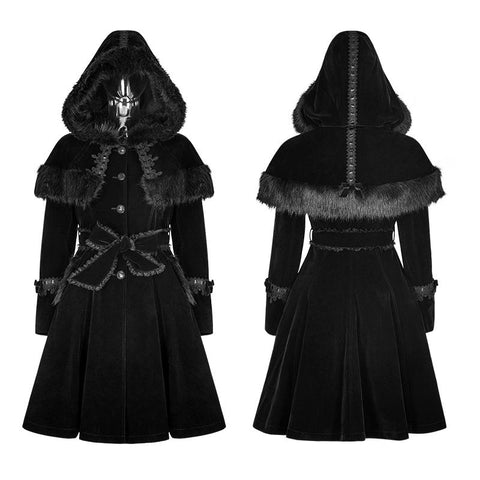 Sweet Lolita Style Velvet Hooded Gothic Coat With Tiered Lace