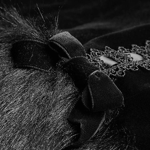 Sweet Lolita Style Velvet Hooded Gothic Coat With Tiered Lace