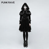 Sweet Lolita Style Velvet Hooded Gothic Coat With Tiered Lace