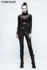 Skinny Sexy Black Mesh Punk T-shirts Tailor Network Mutil Split Design