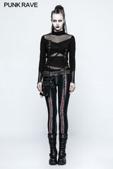 Skinny Sexy Black Mesh Punk T-shirts Tailor Network Mutil Split Design
