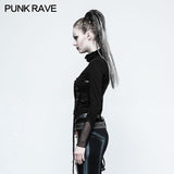 Skinny Sexy Black Mesh Punk T-shirts Tailor Network Mutil Split Design