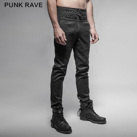 Black Spring New Chinese Knot Skinny Gothic Pants For Men