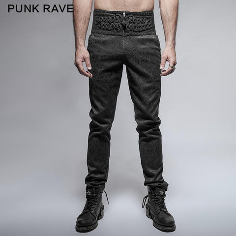 Black Spring New Chinese Knot Skinny Gothic Pants For Men