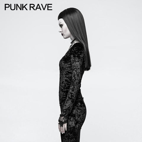 Daily Embroidery Diamond Velvet Gothic T-shirts With Positioning Necktie