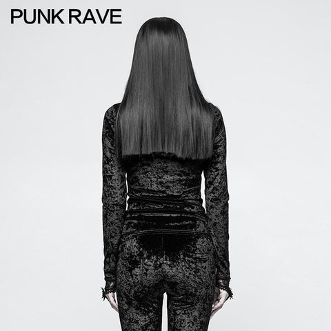 Daily Embroidery Diamond Velvet Gothic T-shirts With Positioning Necktie