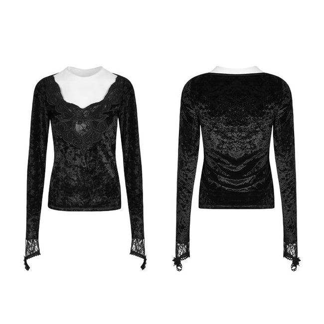 Daily Embroidery Diamond Velvet Gothic T-shirts With Positioning Necktie