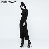 Slim Sexy Black Knitted Hooded Gothic Dresses With Hollow-out Back