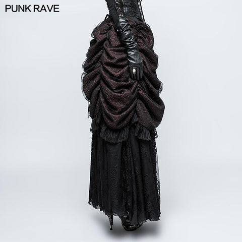 Gorgeous Flame Jacquard Gothic Skirt With Bubble Lace Hem