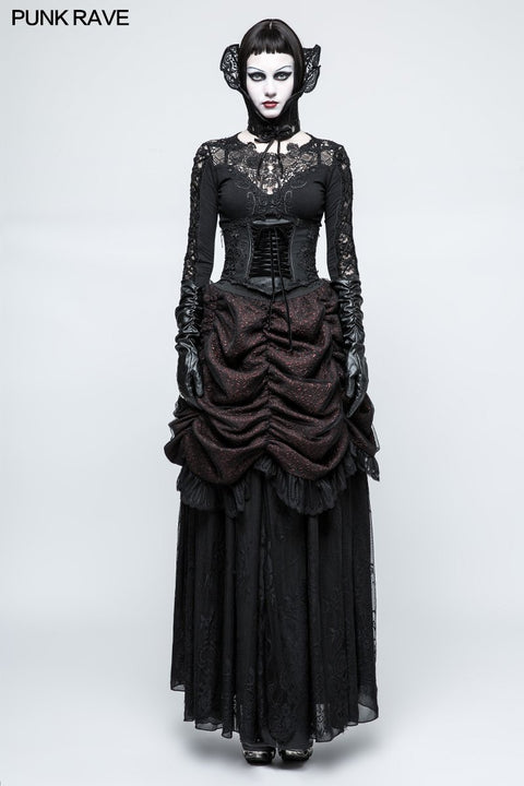 Gorgeous Flame Jacquard Gothic Skirt With Bubble Lace Hem