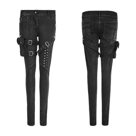 Eyelets Skinny Elastic Punk Jeans With 3d Pocket