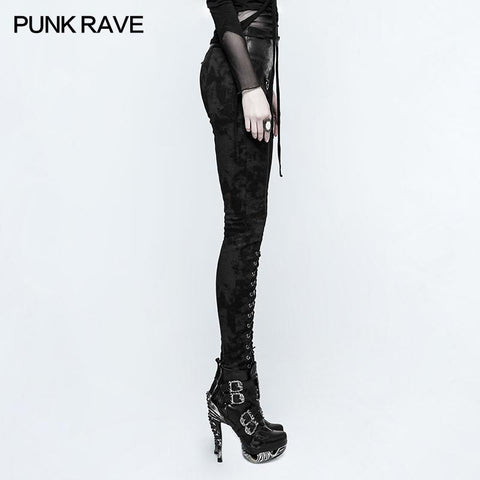 Cloud Patterns Punk Pants Leggings With Eyelet Drawstring