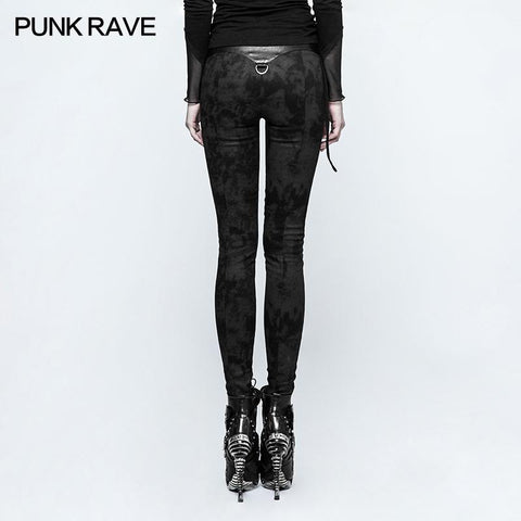 Cloud Patterns Punk Pants Leggings With Eyelet Drawstring