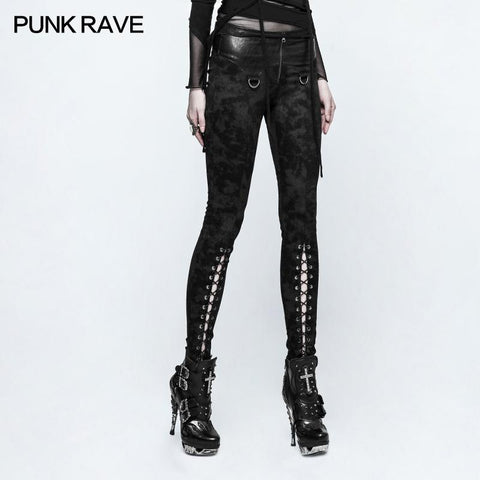 Cloud Patterns Punk Pants Leggings With Eyelet Drawstring